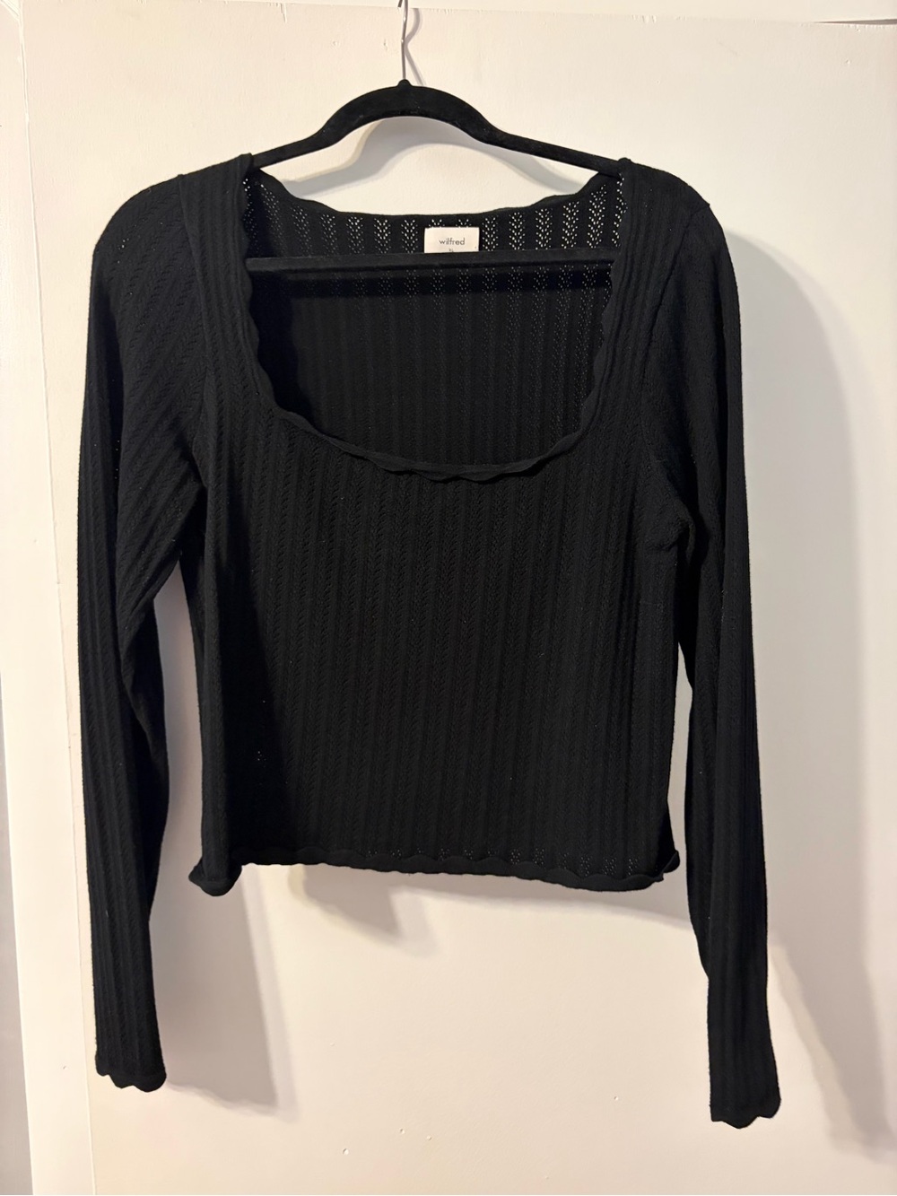 Aritzia Black Ribbed Scoop-Neck Long Sleeve Tee